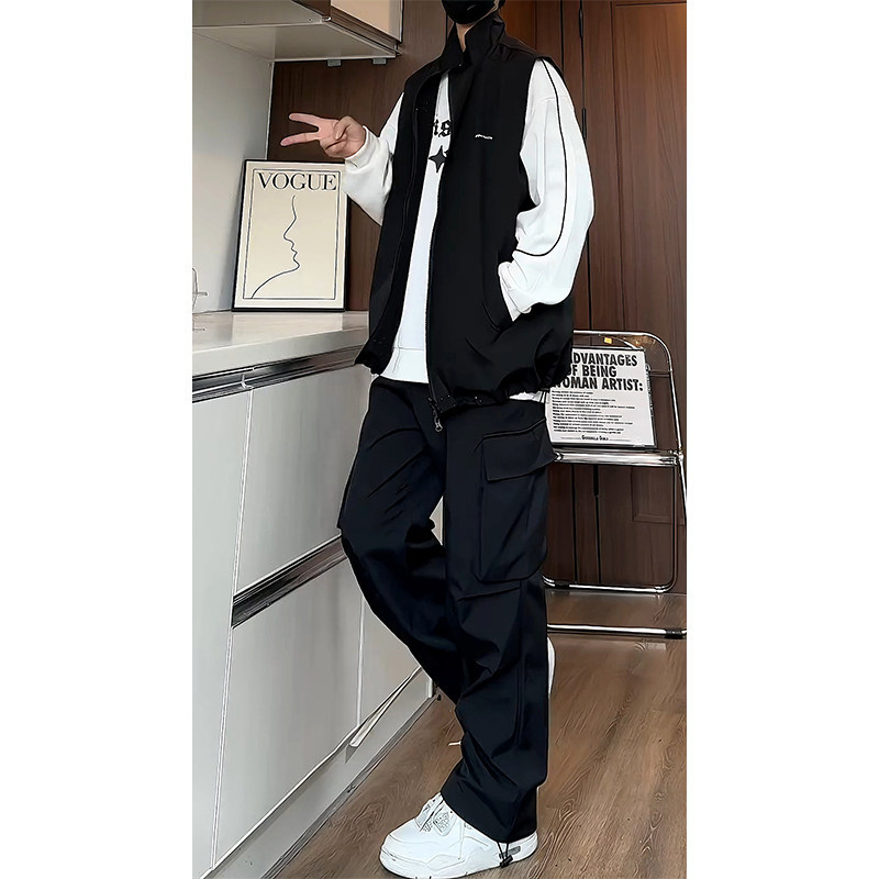 Gypsophila Jacket for Men, Spring and Autumn Style, American High Street Pants, Vest, Sleeveless Double-Sided Jacket Set