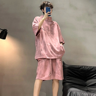 夏日暑期热门穿搭一整套男女款美式半拉链扎染短袖短裤中性风套装