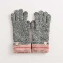 Glove women winter cute warm knitting Korean student cotton thick soft girl driving riding five finger touch screen cold