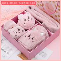 Glove Winter female cute Korean student cartoon joint finger neck winter warm thickened and velvet cotton plush simple