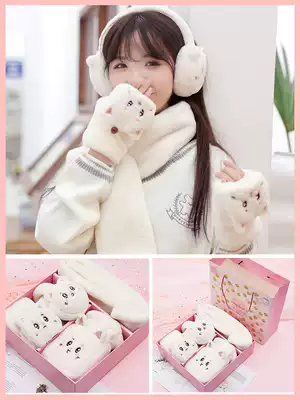 Gloves female winter cute winter plus velvet half finger warm winter Korean version thick student half autumn cat claw gloves