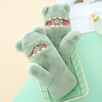 Gloves female winter Net red with cute warm gloves female plus velvet cold riding Korean cute female winter gloves