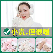 Half finger gloves female winter warm winter plus velvet cute winter students Korean version of Japanese cartoon thickened cold