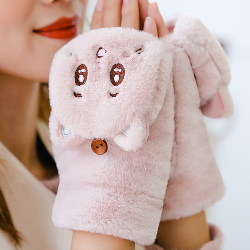 Gloves Winter Ladies Autumn Winter Ladies Plus Suede Thickened Warm Anti-Chill Students Touch Screen Korean Version Bike Cute Trend