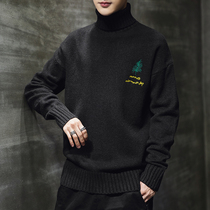 2020 autumn and winter new mens Korean version of the turtleneck sweater trend personality thickened thread warm embroidery knitwear