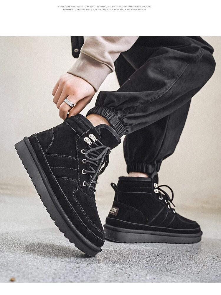 HENAN SANGPO VILLAGE SNOW BOOTS MENS AND WOMENS 2024 WINTER NEW FUR INTEGRATED VELVET THICKENED COLD-PROOF COTTON SHOES MEN