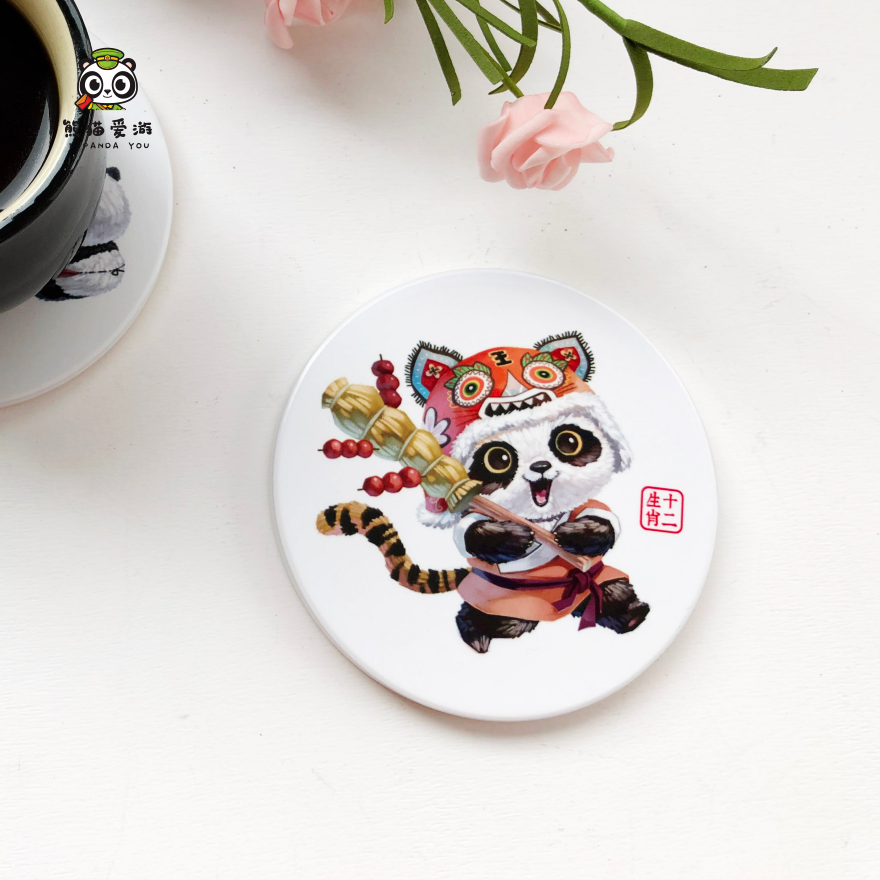 Panda Love Travel Zodiac Ceramic Coaster Simple Cute Cartoon Chinese Souvenir Chengdu Souvenir Gift