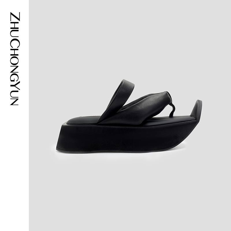 [Official Boots Series] Zhuchongyun Summer Plaid Thick-Soled Flip-Filled Sandals
