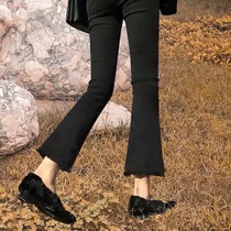  High waist micro-lapped jeans womens spring and autumn 2021 new thin and wild nine-point small black spring flared pants