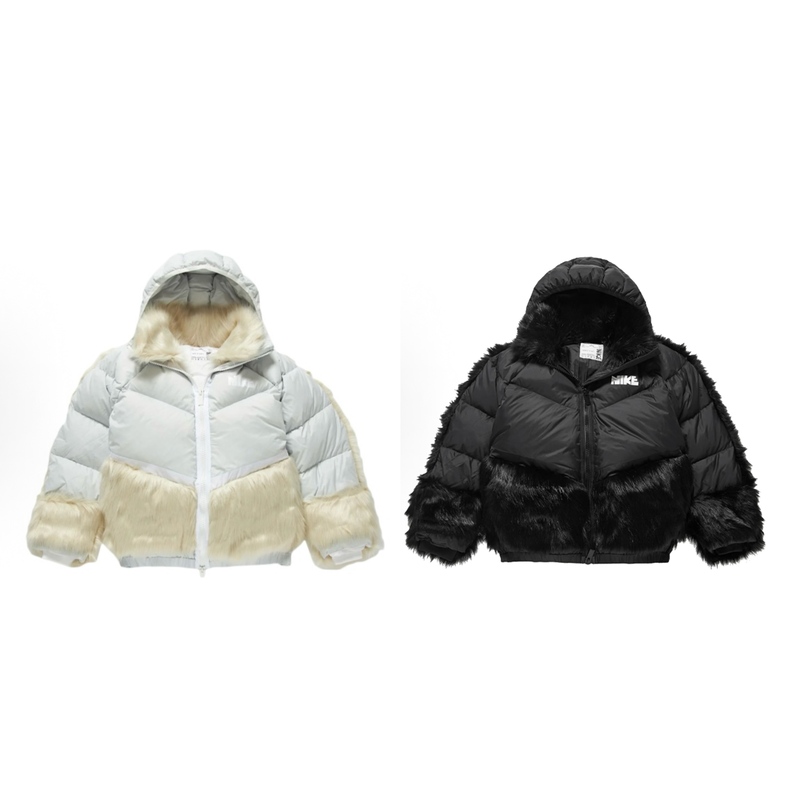Nike X Sacai Collaboration Loose Patchwork Hooded Parka down Jacket for Women
