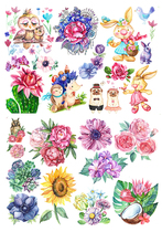 Hands Tent Sticker Sulphuric Acid Paper Laser Subface Plant Flowers Watercolor Small Clear New A4 Uncut Decoration DIY