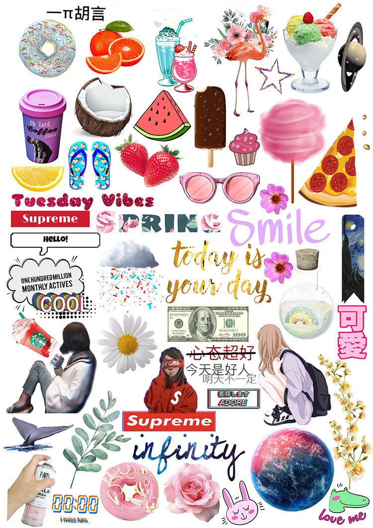 Uncut hand account sticker salt system material small fresh Ins wind Cute cartoon small things summer food