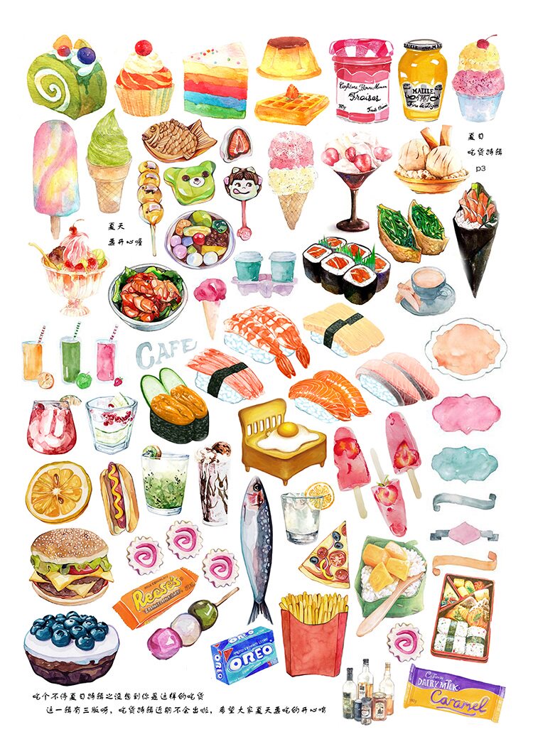 (Uncut) Handbill Stickers Homemade A4 Sulphuric Acid Paper Sub-Light Adhesive Food Watercolor Food 9 9