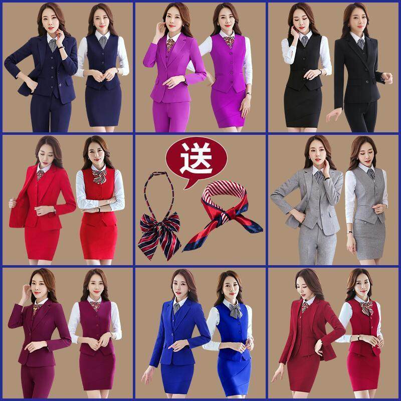 Stewardess work uniform occupation west suit culottes long and short sleeve shirt Hotel front desk beauty salon temperament goddess fan