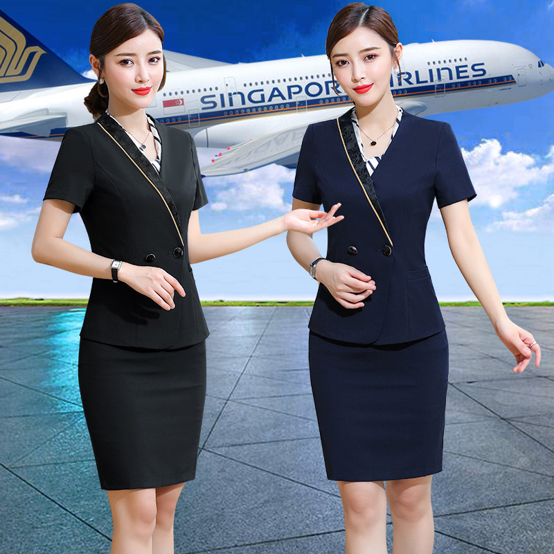 Short Sleeve Suit Woman Flight Attendant Uniform Summer Workwear Jacket Skirt Jewelery Hotel Front Desk Repair Work Suit