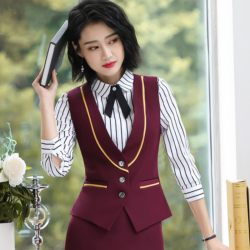 Hotel Front Desk Overalls Career Suite Women 2019 New Autumn Winter Korean Edition Fashion OL Machia Beauty Division Work clothes