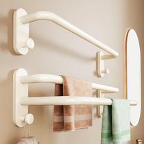 Bathroom punch-free towel bar bathroom wall-mounted towel rack cream style bath towel hanging rack white storage shelf