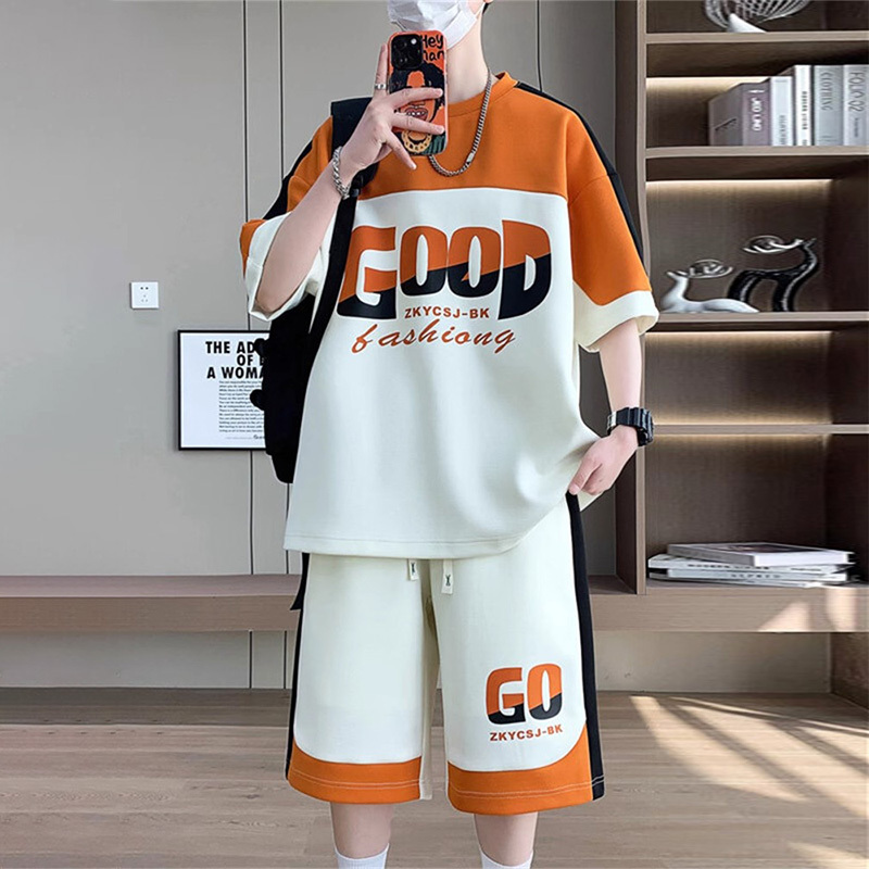Large Size Casual Sports Short-Sleeved T-Shirt Suit for Men, Summer 2025 New Style, Cool and Handsome T-Shirt Men's Outfit Set