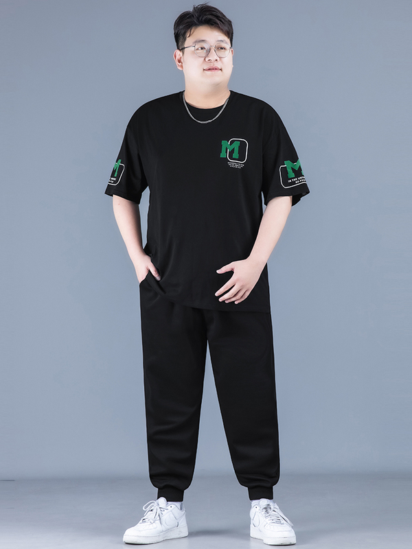 Plus-Size Men's Summer Thin Ice Silk Loose-Fitting Oversized Quick-Drying Short-Sleeve T-Shirt Two-Piece Set