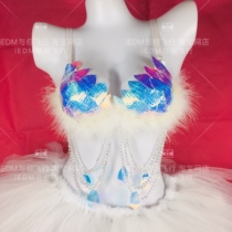Fish scale pattern laser mermaid performance bra bra tutu electronic music rave equipment bungee ravebra suit