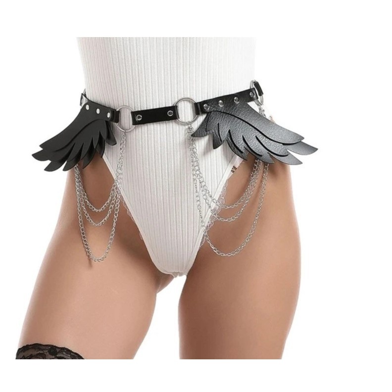 Holiday Party Cross-border Leather Angel Wings Multi-layer Chain Belt Pure and Tempting Fashionable Leather Waist Belt