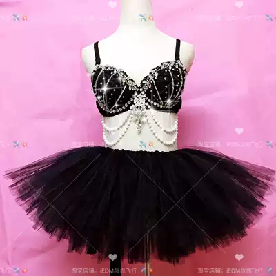 Electric festival edm luminous skirt led black suit pearl pendant rhinestone bra music festival rave clothing diamond