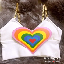  Pink summer new rainbow vibrato bungee sound-activated led luminous vest suspender electric sound bandeau el cold light t-shirt