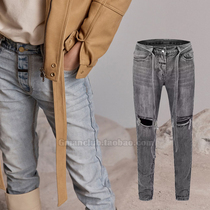 High Street Fog Fear of god 6th season 6 Red Ears Pierced Streamers Waterproof Zip jeans Bieber