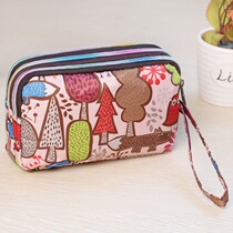 Ladies three-layer zipper fabric canvas mobile phone buy food change small bag multi-layer wrist clutch large capacity wallet