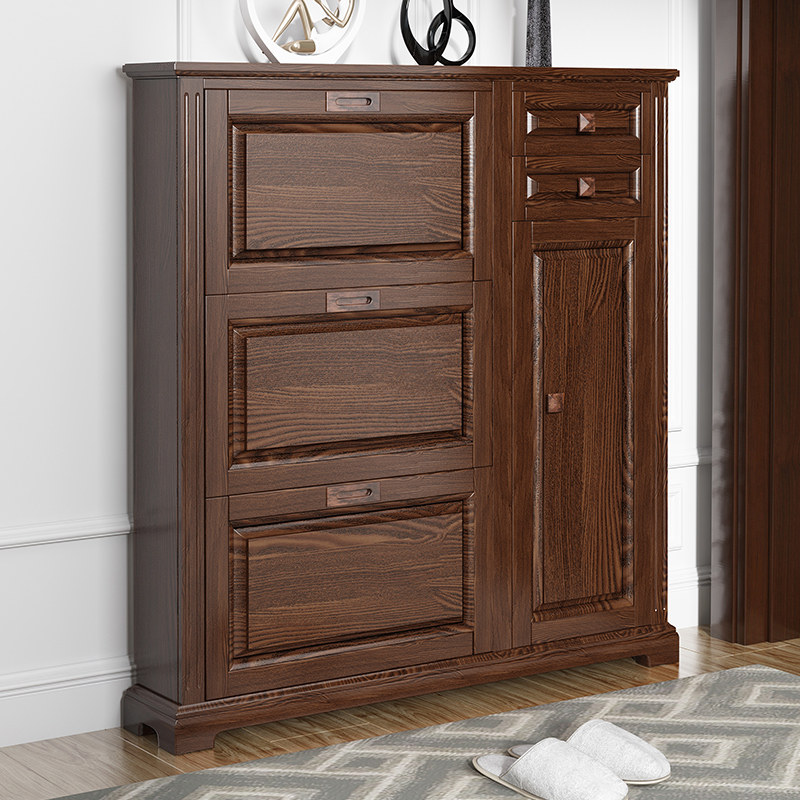 American-style large-capacity solid wood tipping bucket ultra-thin shoe cabinet home door porch entrance modern minimalist entrance hall