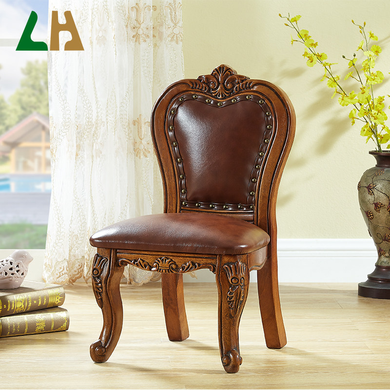 American-style solid wood leather small round stool rotating stool backrest small stool home creative living room low stool coffee table stool