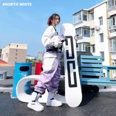#NorthWhite purple color matching large pocket ski holding baby bag pants female waterproof and warm snowboard suit set