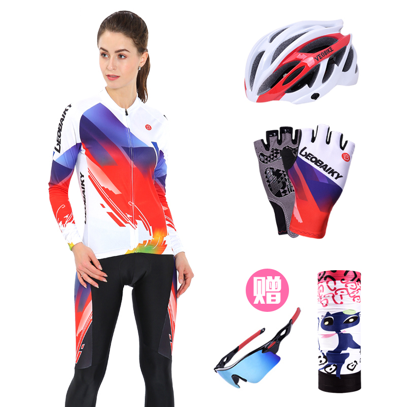 LB summer cycling clothes women's long sleeves set spring and autumn cycling clothes long pants tops mountain bike clothing customization