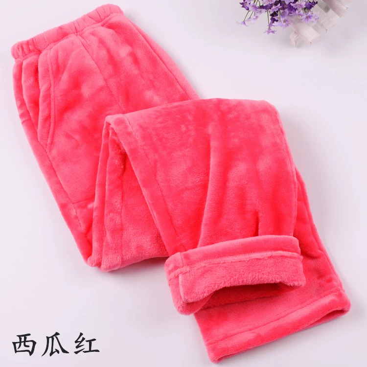 Flannel đồ ngủ nam và nữ quần nhà mùa thu và mùa đông dày ấm áp để thư giãn kích thước lớn quần sống san hô lông cừu nam và nữ quần ngủ quần ống suông nữ