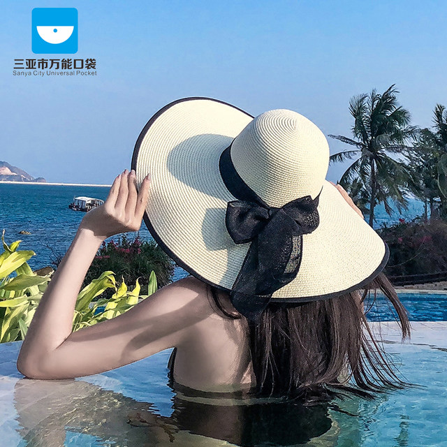 Sanya-Summer Korean style trendy straw hat foldable summer beach hat sun hat sun protection large brim women’s sun hat