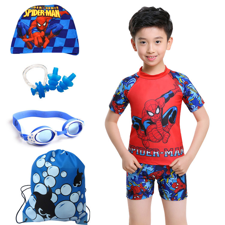 Child Bathing Suit Boy Two Style Flat Angle Middle Boy Tide Cartoon Spider Man Boy Spa Sunscreen Swimming Suit Han