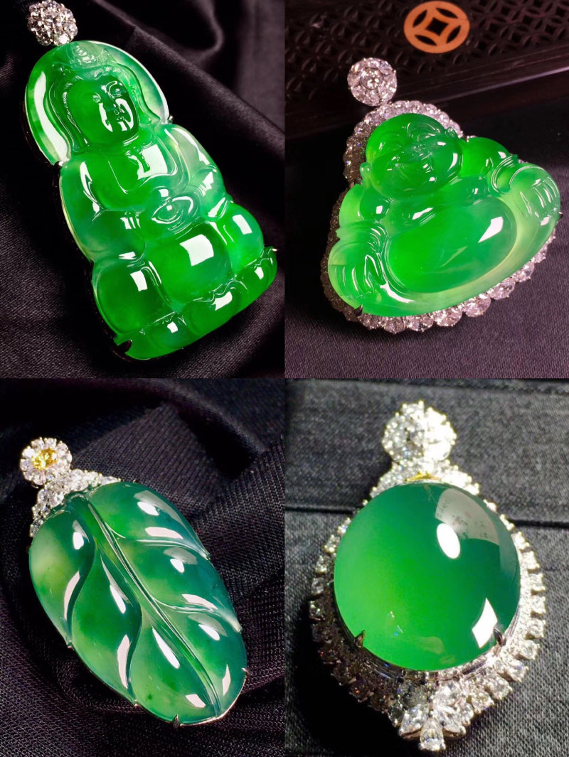 Ice Breeds Full Color Yang Green Floating Flowers Ring Buddha Male Pendant Natural A Goods Emerald Bracelet Guanyin Egg Face Leaves Pendant 