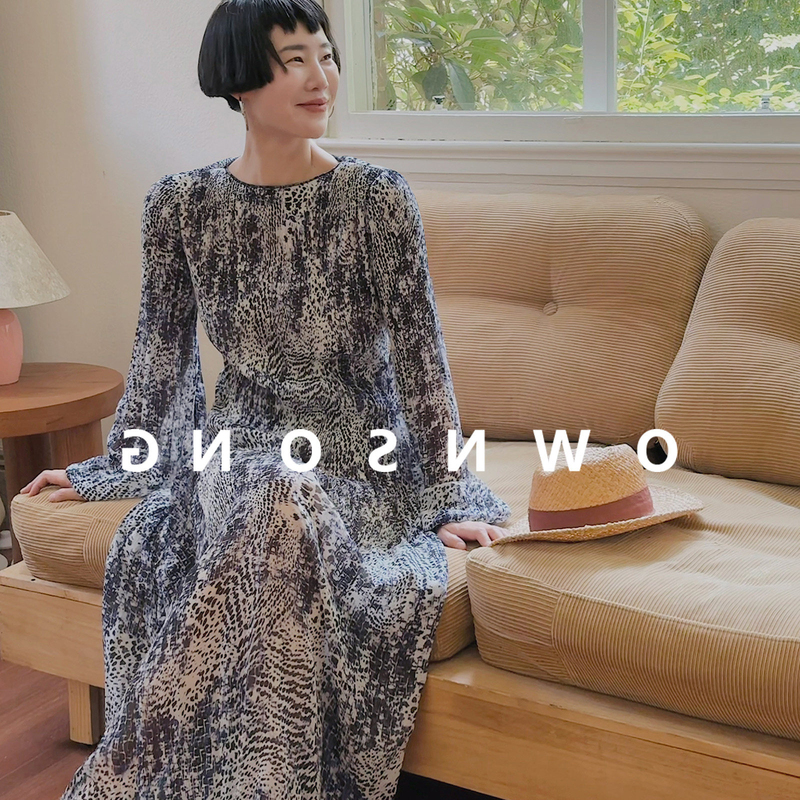 French-Style High-End Ink-Printed Long Dress for Women, Lazy Style, Waist-Cinching, Figure-Flattering, Vacation Wear, Bell-Sleeve Long-Sleeve Dress French-Style High-End Ink-Printed Long Dress for Women, Lazy Style, Waist-Cinching, Figure-Flattering, Vacation Wear, Bell-Sleeve Long-Sleeve Dress