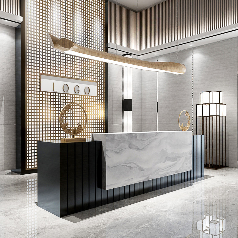 Simple modern front desk company sales department reception desk beauty salon health club imitation marble bar table nt
