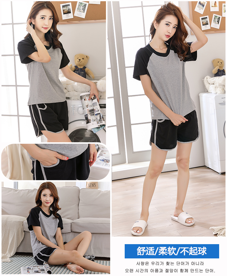 Mùa hè cotton Hàn Quốc ngắn tay đồ ngủ cô gái chất béo mm kích thước lớn lỏng dịch vụ nhà có thể được đeo bên ngoài hai mảnh phù hợp với phần mỏng