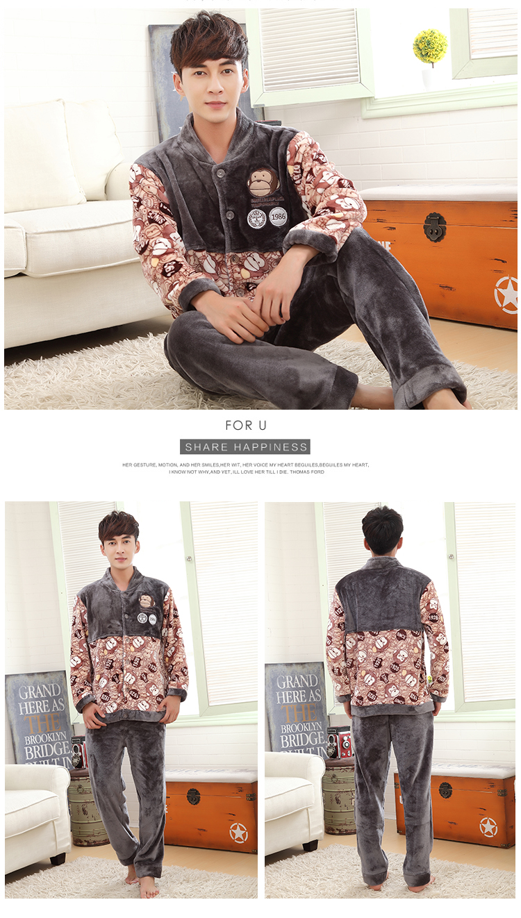 Mùa thu và mùa đông cộng với nhung dày nam đồ ngủ nhung san hô Thanh niên flannel cộng với phân bón ấm áp XL đồ pijama nam