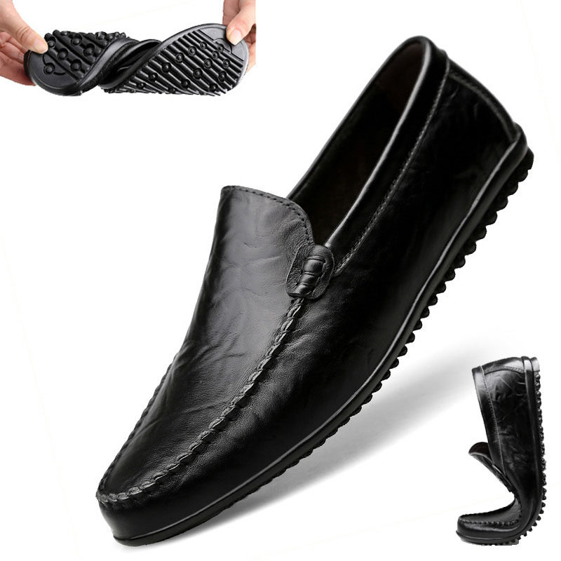 Shoes male spring new bean shoes male black lazy shoes men leather casual shoes soft solid Korean leather shoes men