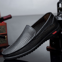 Summer Breathable Mens Leather Shoes Hollowed-out Men Casual Shoes Softbottom Genuine Leather Dad Shoes Business Middle-aged Men Sandals Sandals