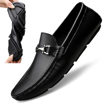 Mens genuine leather bean shoes Mens Korean version Trend casual shoes Fall breathable slob shoes Fashion set foot leather shoes male