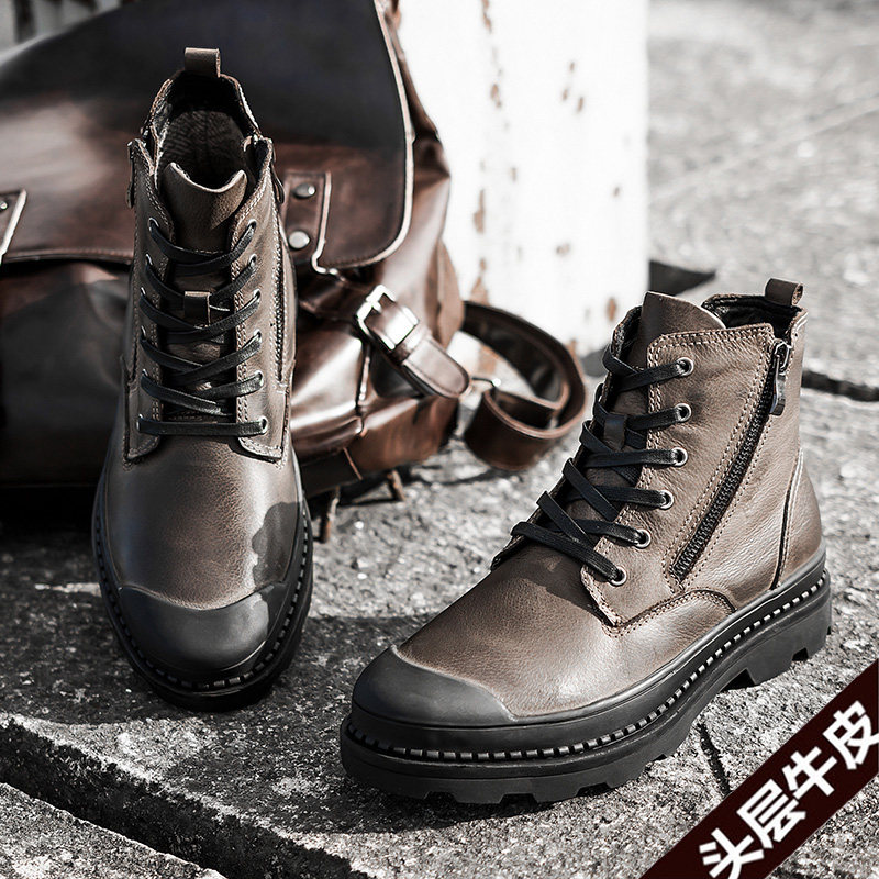 Men's boots leather retro Martin boots men's plus velvet thick cotton shoes men's high-top leather shoes winter warm snow boots