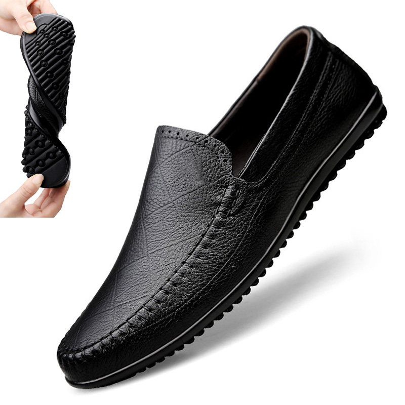 Casual leather shoes men's summer trend breathable small leather shoes Korean version leather men's beanie shoes cover feet 3637 lazy shoes