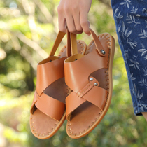 Sandal mens summer breathable head layer Bull Leather Dual-use Beach Shoe Simplicity Trendy Slippers LEATHER SOFT BOTTOM CASUAL SHOES