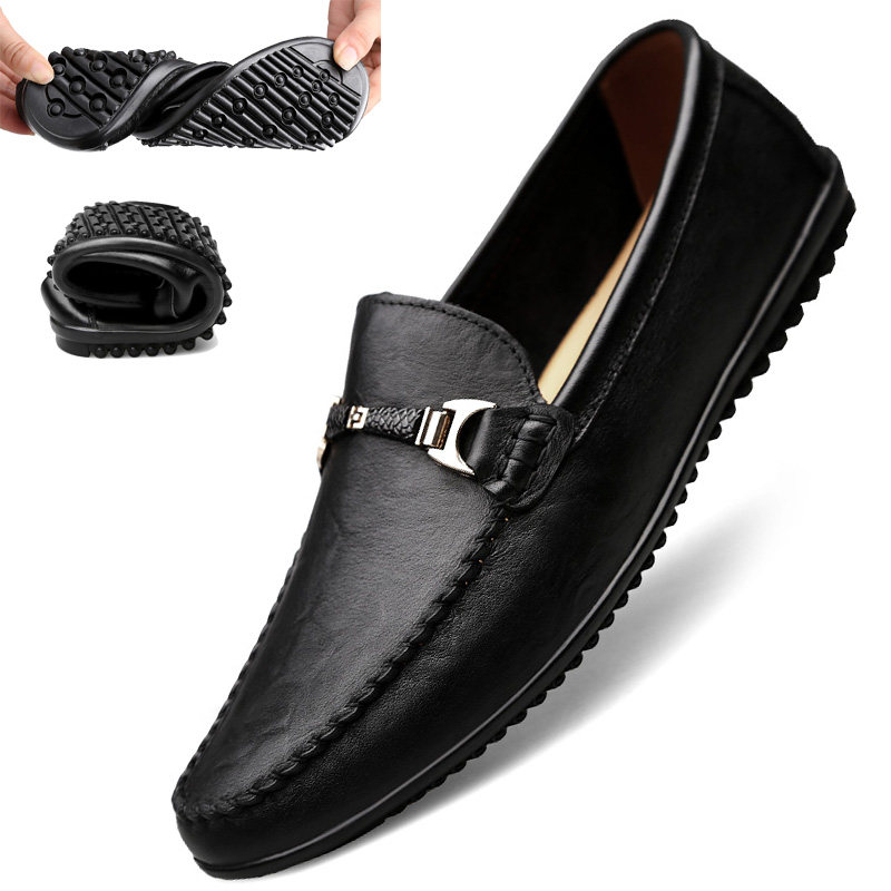 Spring breathable loafers men's leather set feet soft bottom soft surface leather beanie shoes youth Korean casual men's leather shoes