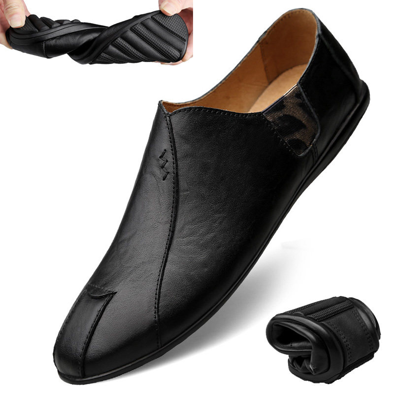 Men's casual leather shoes men's leather soft leather trendy Korean version soft bottom lazy shoes autumn youth personality beanie shoes