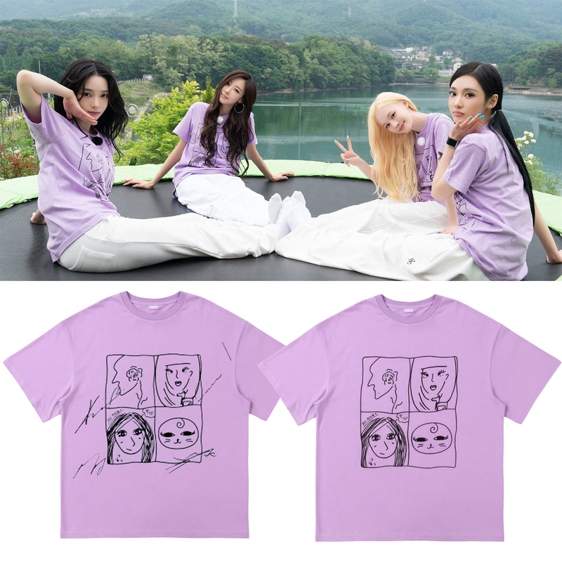 Aespa Aesparty Merchandise Clothing Same Style Short-Sleeved T-Shirt for Women Summer Wear Pure Cotton Light Purple Top Aespa Aesparty Merchandise Clothing Same Style Short-Sleeved T-Shirt for Women Summer Wear Pure Cotton Light Purple Top